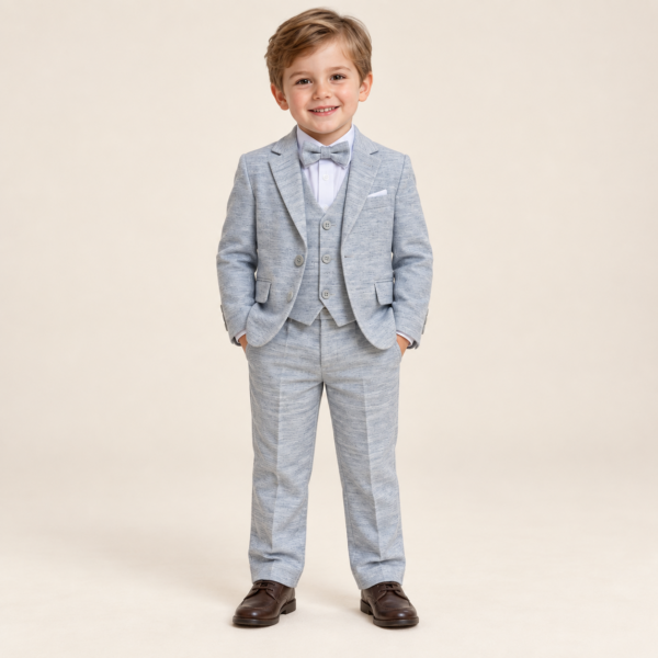 Sivo odijelo s prslukom i leptir-mašnom